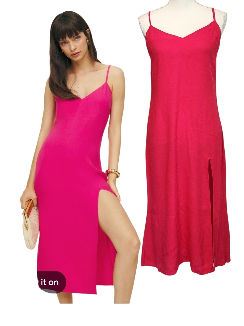 Reformation Crimini Corvette Pink Mid Length Relax Fit Side Slit Slip Dress 6